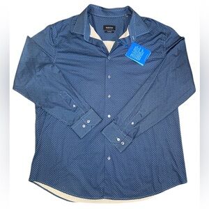 Bugatchi Long Sleeve Blue Black Print Button Down Shirt XXL NWT